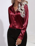 Samantha | Dames Blouse - Luxe Satijn, Lange Mouwen