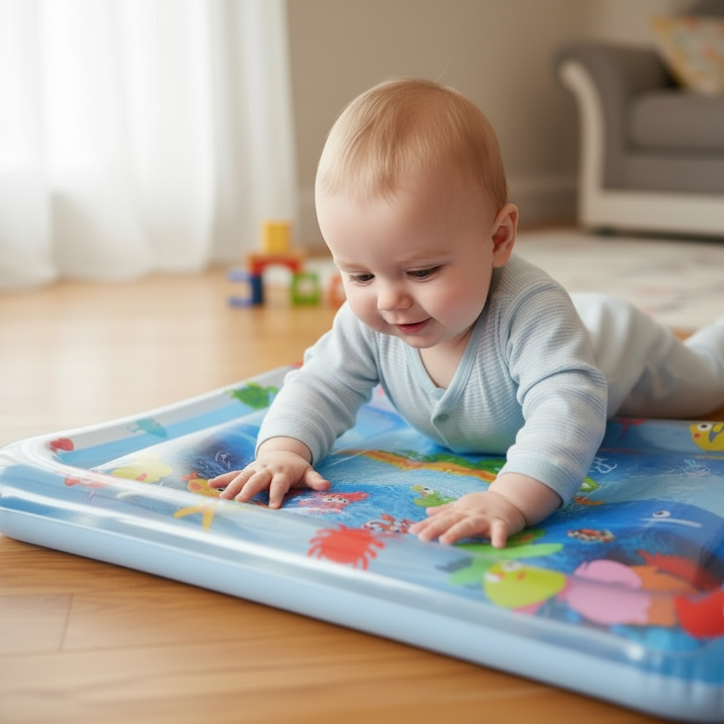 Opblaasbare Baby Buikligging-Watermat - Sensorische Speelmat & Educatief Tummy Time Speelgoed met Drijvende Zeediertjes voor Baby's