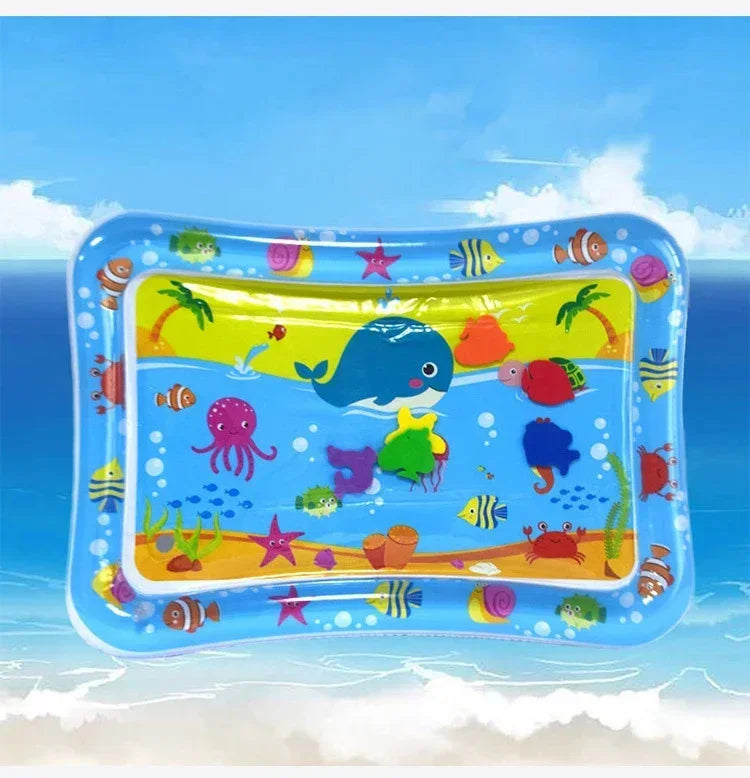 Opblaasbare Baby Buikligging-Watermat - Sensorische Speelmat & Educatief Tummy Time Speelgoed met Drijvende Zeediertjes voor Baby's 3