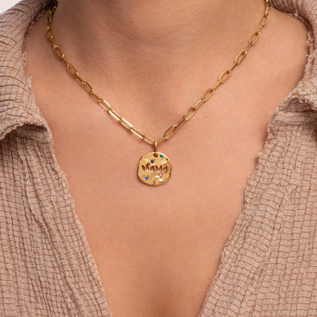 Bersh | Moederdag MAMA Ketting Cadeau - Onregelmatige Ronde Beschermhanger van Waterdicht Roestvrij Staal, Fijn Mama-Sieraad Cadeau voor Vrouwen