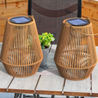 Solarlantaarn in Rotanlook – Solar Tuinlantaarn met LED & Schemersensor, Waterdicht IP65, 21 cm