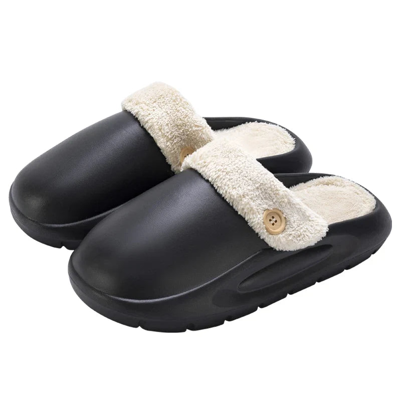 Zahara | Waterdichte Winter Pluche Pantoffels voor Dames & Heren - Warme Thermo-Huisschoenen met Afneembare Fleecevoering & Antislip Rubberen Zool Zwart