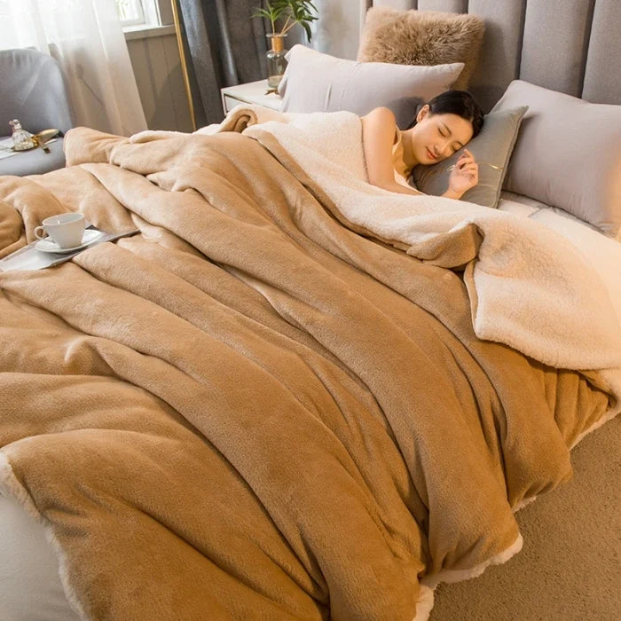 Dubbelzijdige Flanel & Fleece Plaid – Zachte Warme Deken voor Bed en Bank, 12 Kleuren, 5 Maten Camel
