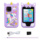 Kinder-smartphonespeelgoed met dubbele camera - Touchscreen eenhoorn MP3-muziekspeler voor 3-8 jaar Paars