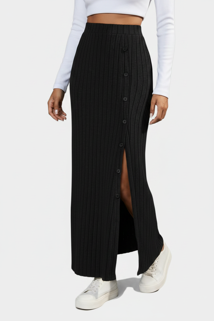 Lysandra | Maxi Rok Dames - Polyester - Geribbeld Stretch