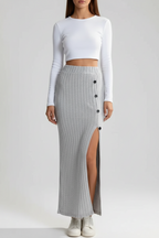 Lysandra | Maxi Rok Dames - Polyester - Geribbeld Stretch Grijs