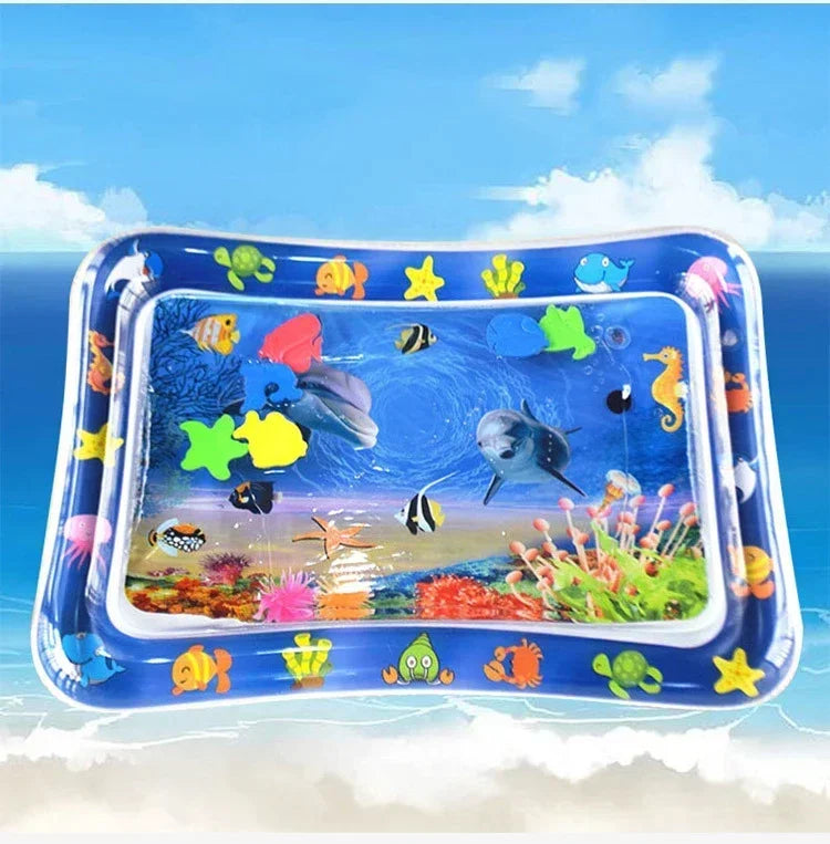 Opblaasbare Baby Buikligging-Watermat - Sensorische Speelmat & Educatief Tummy Time Speelgoed met Drijvende Zeediertjes voor Baby's 5