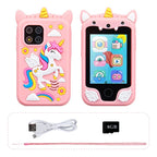 Kinder-smartphonespeelgoed met dubbele camera - Touchscreen eenhoorn MP3-muziekspeler voor 3-8 jaar Roze