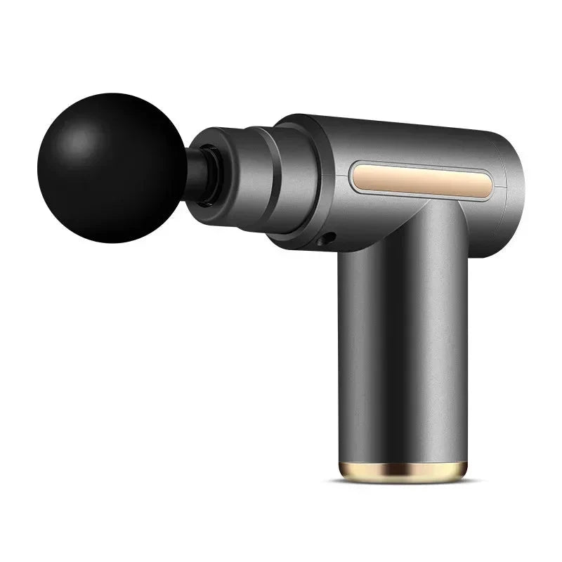 USB Mini Massage Gun – Compact Massagepistool met 4 Opzetstukken & Instelbare Intensiteit – voor Sport, Kantoor & Op Reis Grijs