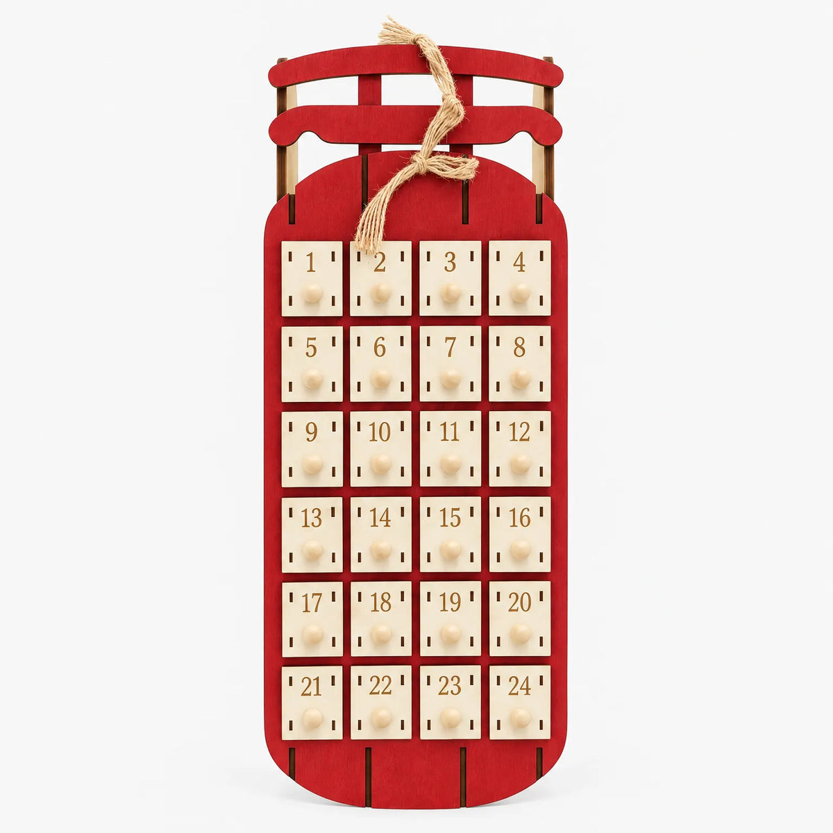 Houten Adventskalender Slee – Herbruikbare Arrenslee met Laatjes om te Vullen & Op te Hangen