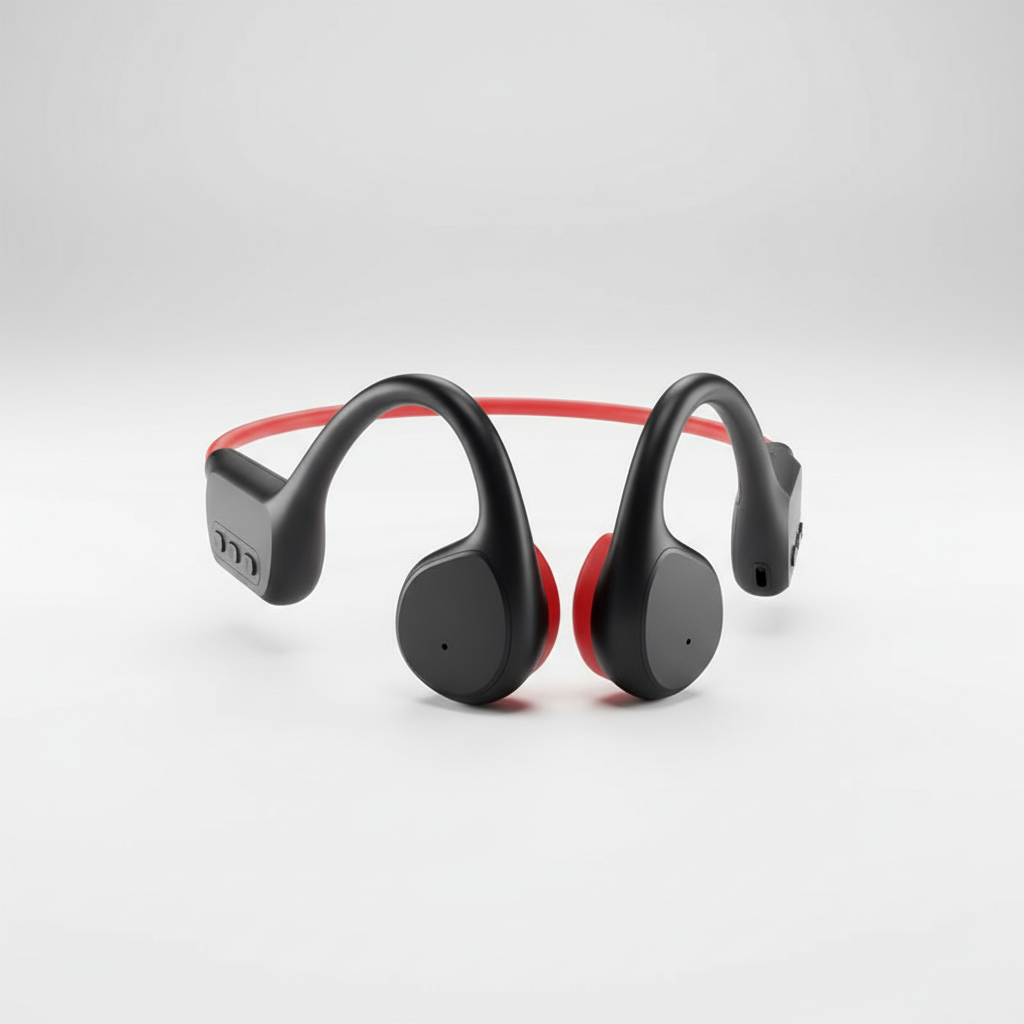 Open Koptelefoon – Botgeleiding Koptelefoon met MP3 & 32GB, IPX8 Waterdicht voor Zwemmen & Hardlopen – Soundwave Zwart-Rood