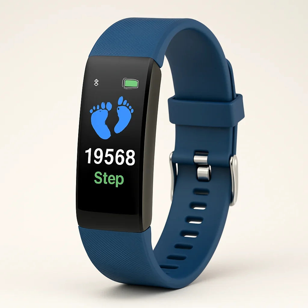 Smartwatch met gezondheidsmonitoring voor senioren. Batterijduur. Blauw
