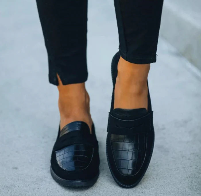 Sophie | Zwarte Loafers Dames - Chic Krokodillendetail, Comfortabel