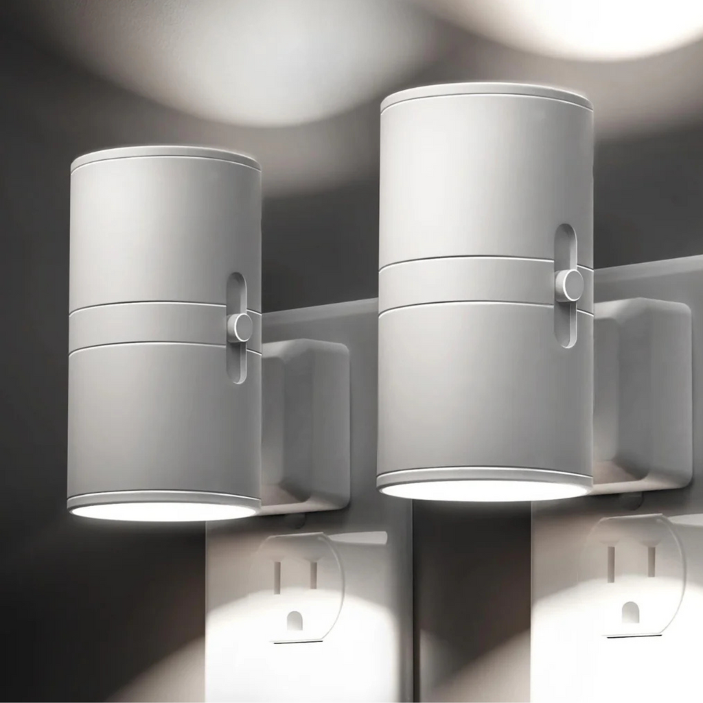 NightLuxe Bauhaus-design Nachtlampje – Dimbaar LED Stopcontact Nachtlampje met Schemersensor, Warmwit 3000K, voor Gang & Slaapkamer