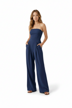 Valeraine | Jumpsuit Dames - Strapless Bustier Wijde Pijpen Marineblauw
