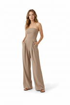Valeraine | Jumpsuit Dames - Strapless Bustier Wijde Pijpen Khaki