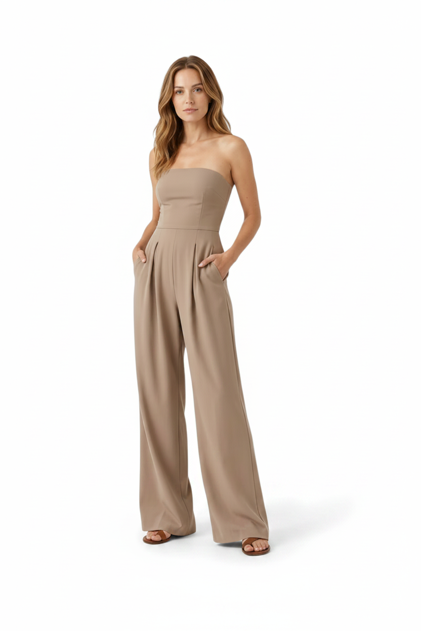 Valeraine | Jumpsuit Dames - Strapless Bustier Wijde Pijpen Khaki