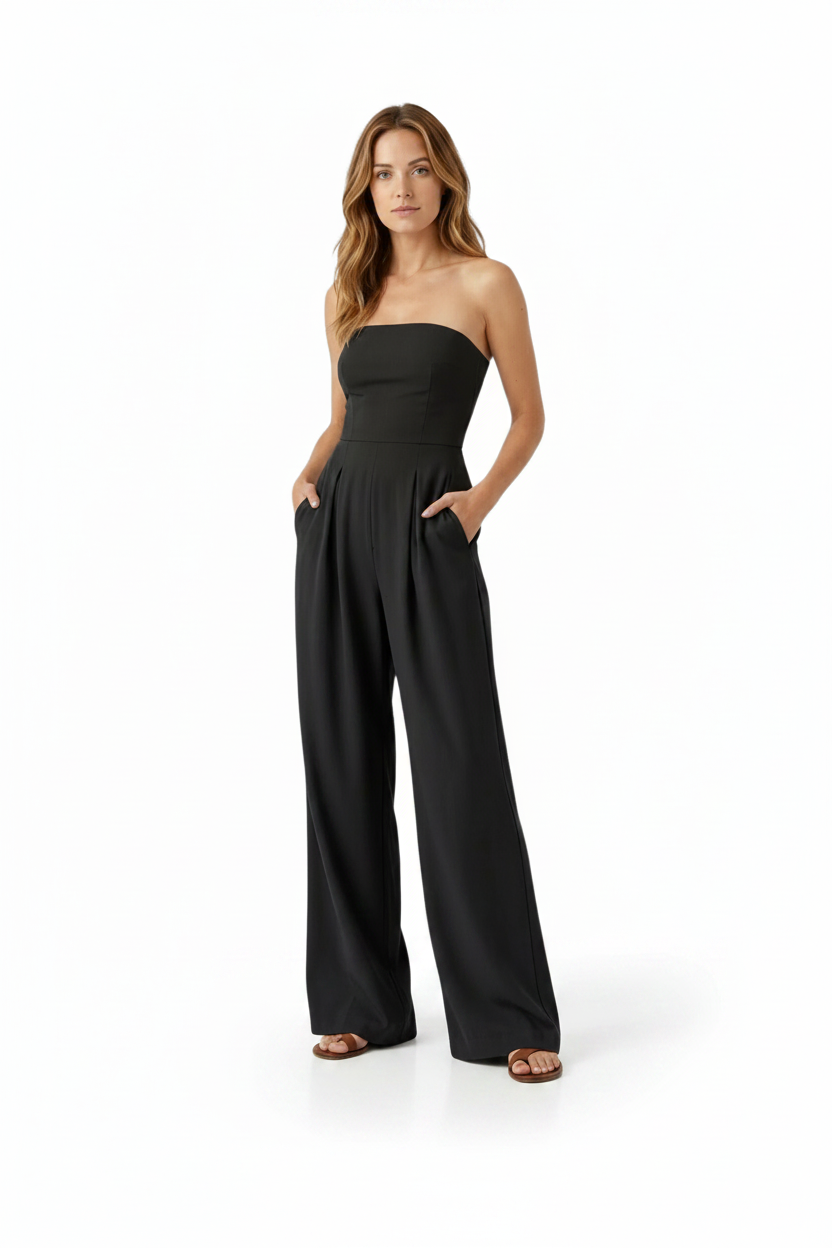 Valeraine | Jumpsuit Dames - Strapless Bustier Wijde Pijpen Zwart