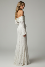 Kiara | Galajurk Dames - Wit Kant Off-Shoulder Trompetmouwen