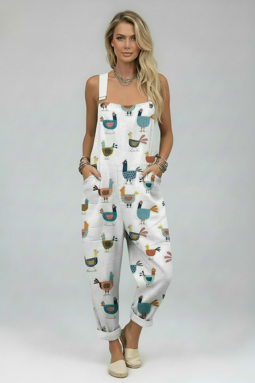 Tessa | Jumpsuit Dames - Vintage Kippenprint Ademend