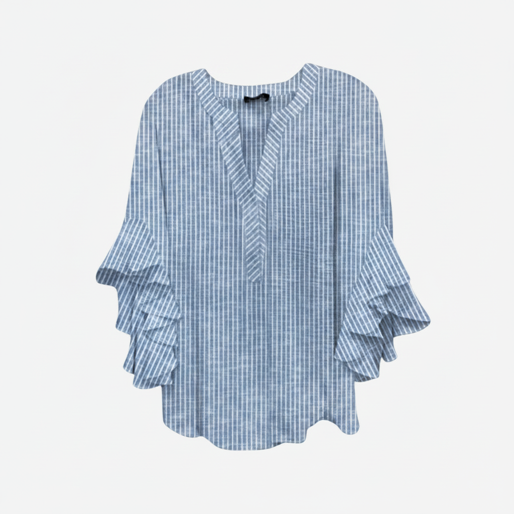 Tina | Dames Blouse - Elegante Stijl met V-Hals en Ruches Blauw