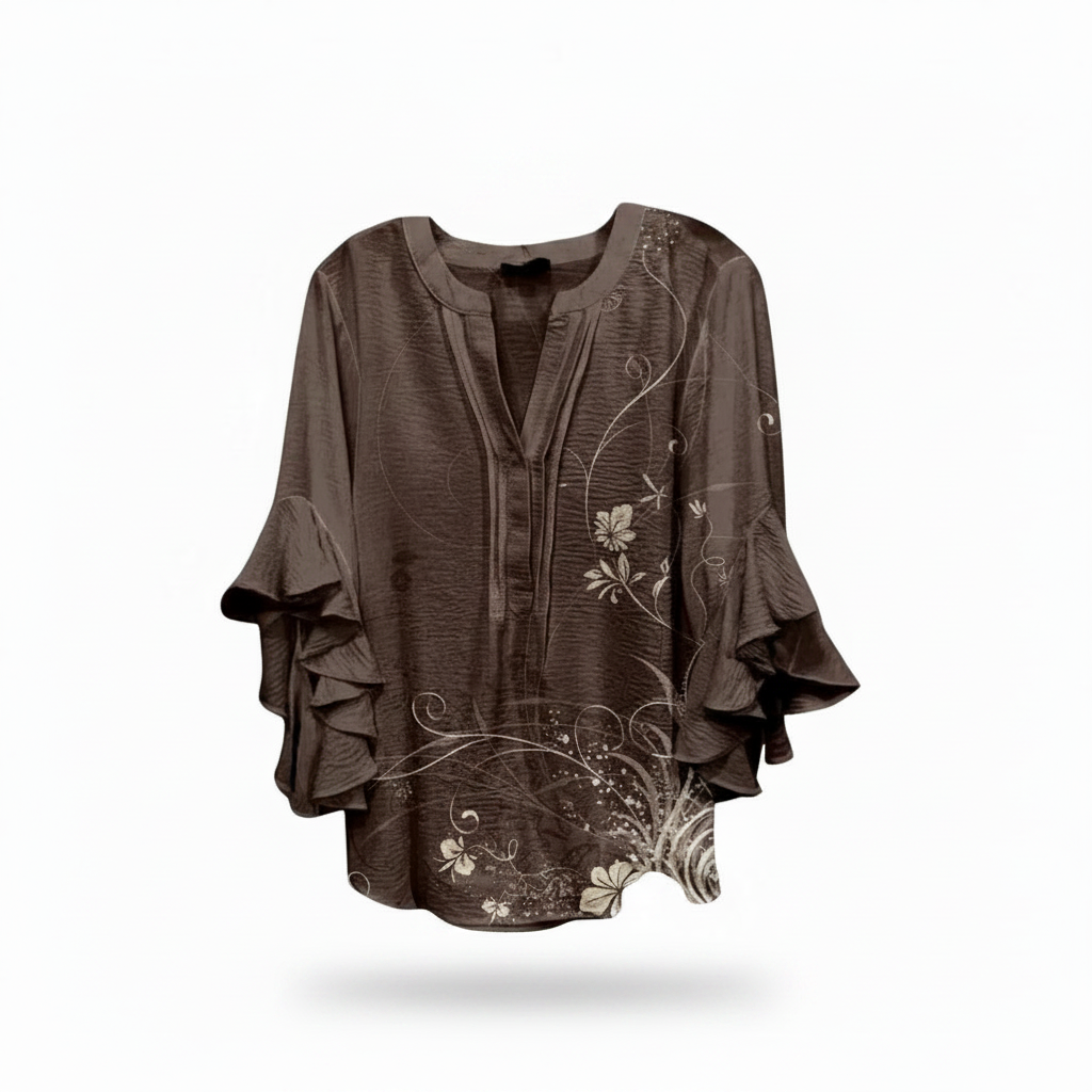 Tina | Dames Blouse - Elegante Stijl met V-Hals en Ruches Bruin