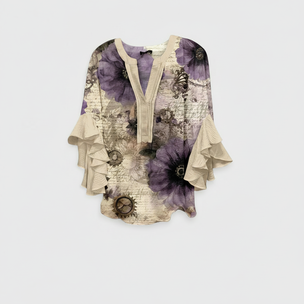 Tina | Dames Blouse - Elegante Stijl met V-Hals en Ruches Beige