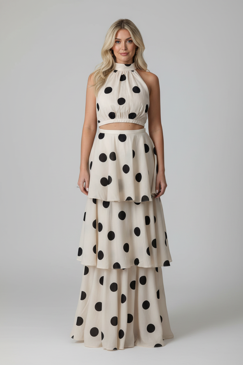 Chloe | Co-ord Set Dames - Polka Dot Halter Ruches