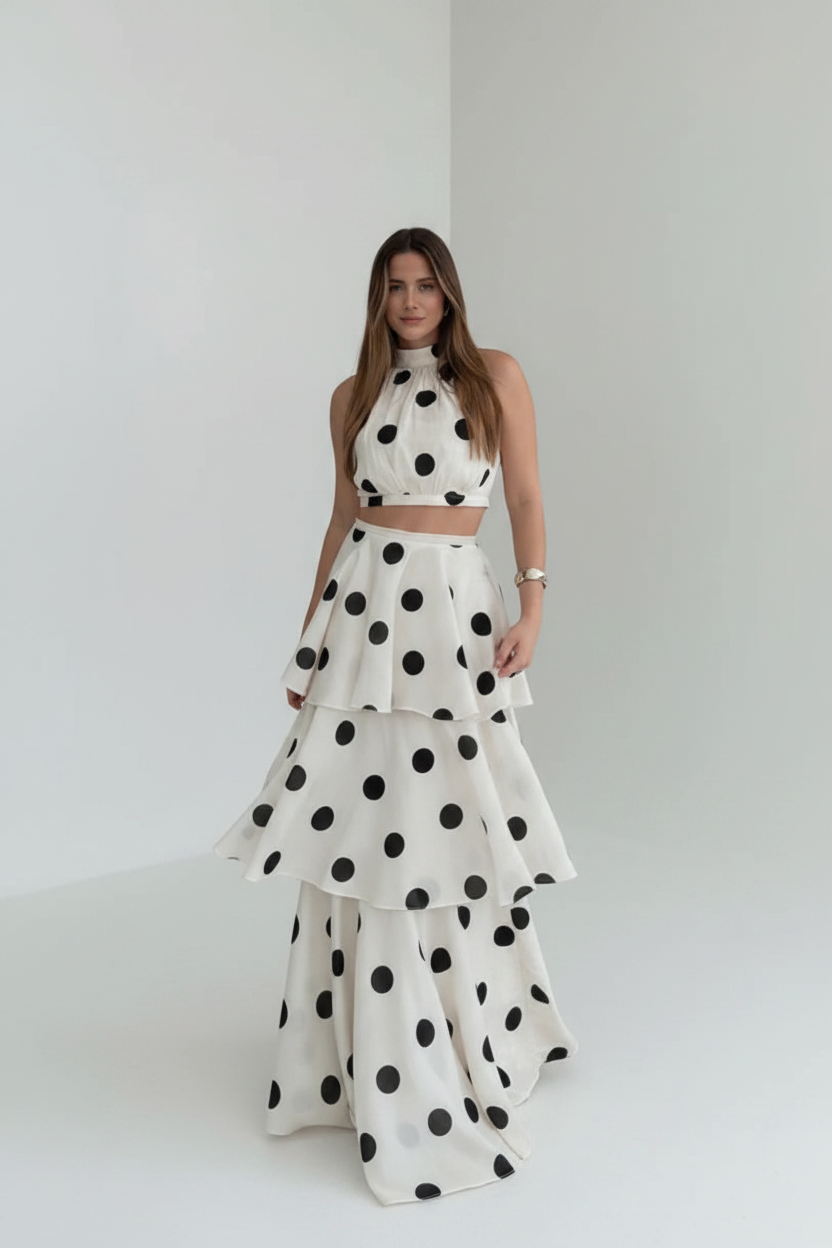 Chloe | Co-ord Set Dames - Polka Dot Halter Ruches