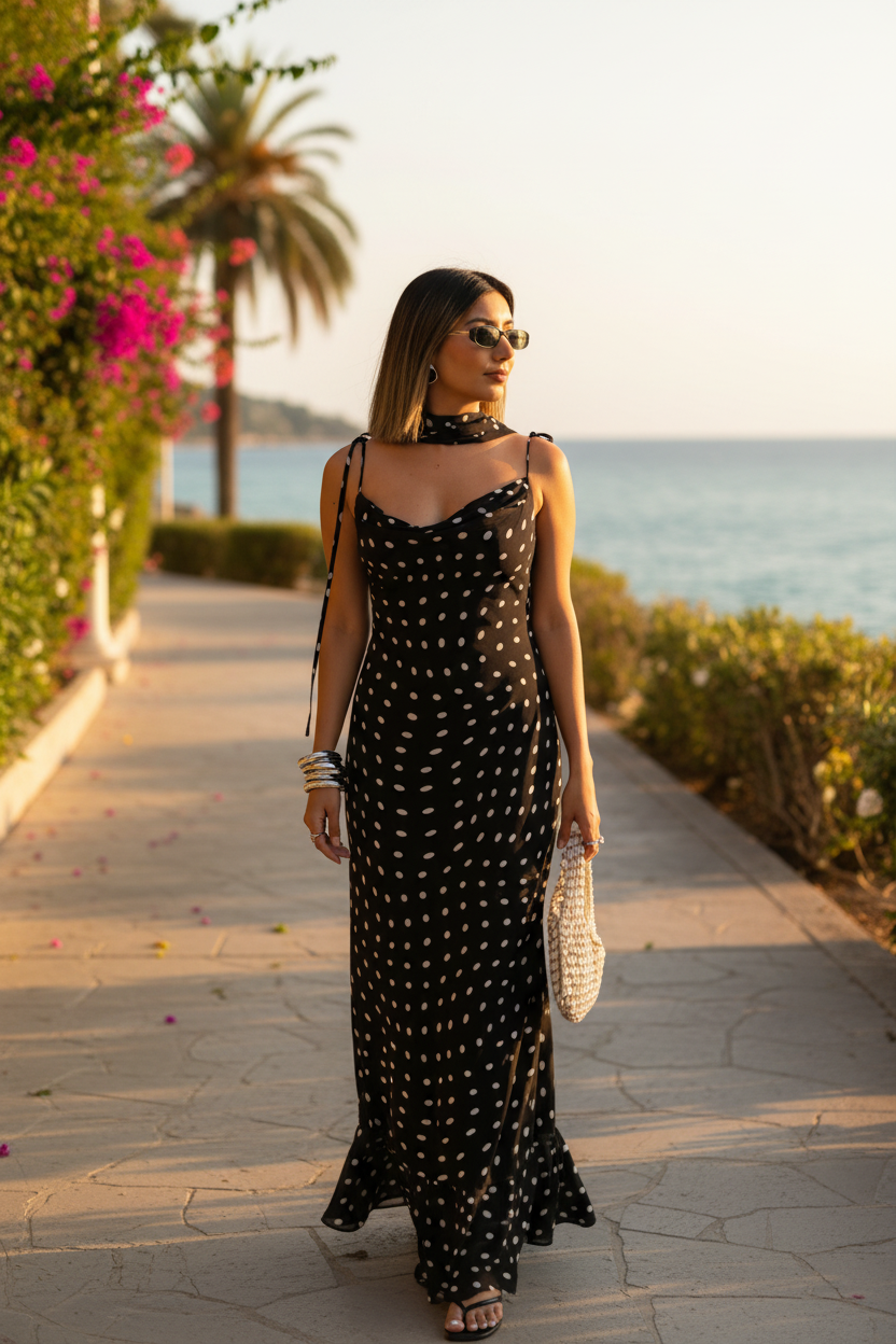 Chloe | Maxi Jurk Dames - Polka Dots Halter Ruches
