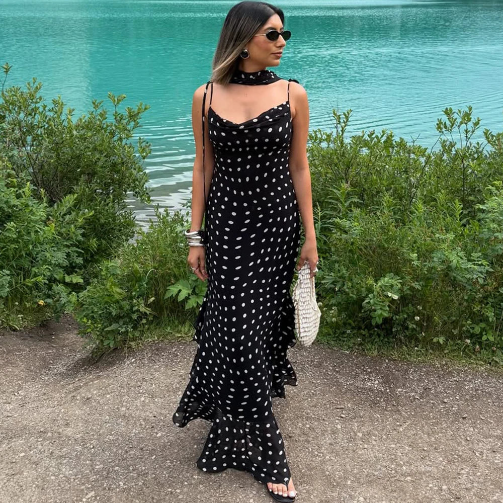 Chloe | Maxi Jurk Dames - Polka Dots Halter Ruches