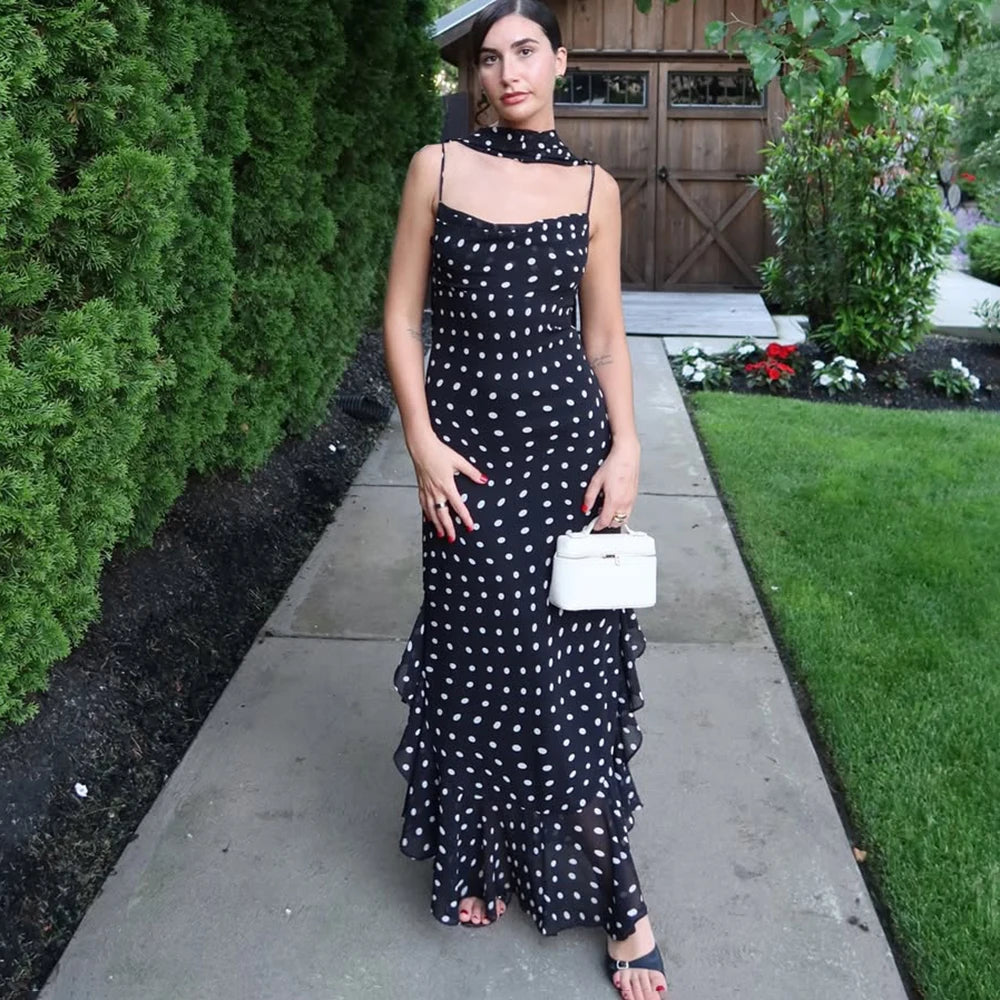 Chloe | Maxi Jurk Dames - Polka Dots Halter Ruches