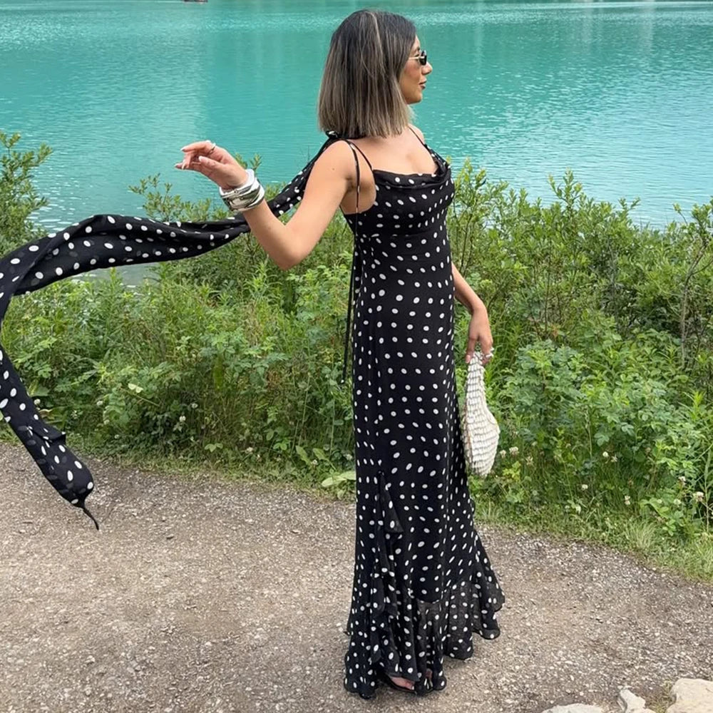 Chloe | Maxi Jurk Dames - Polka Dots Halter Ruches