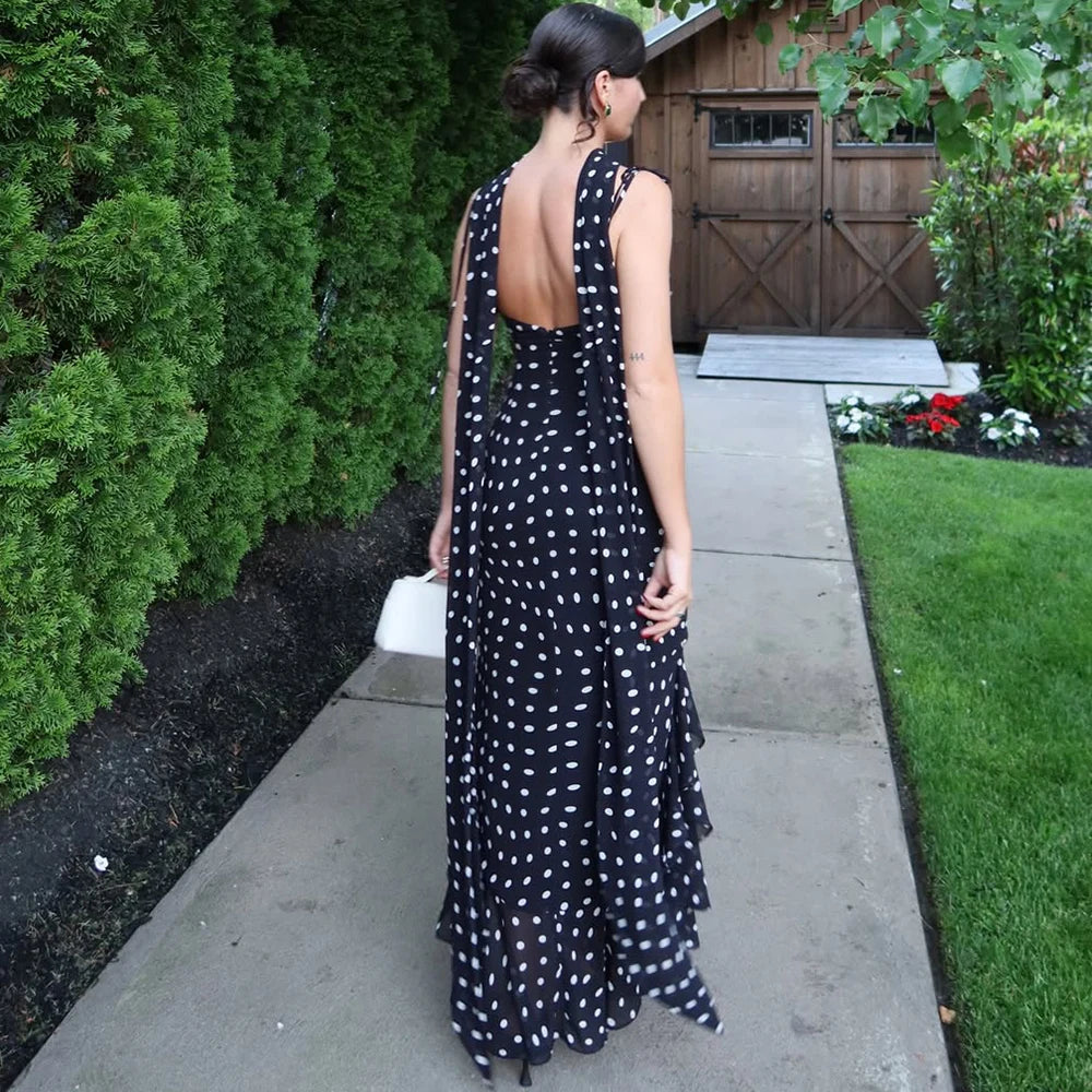Chloe | Maxi Jurk Dames - Polka Dots Halter Ruches