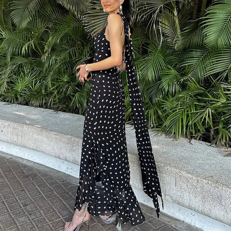 Chloe | Maxi Jurk Dames - Polka Dots Halter Ruches