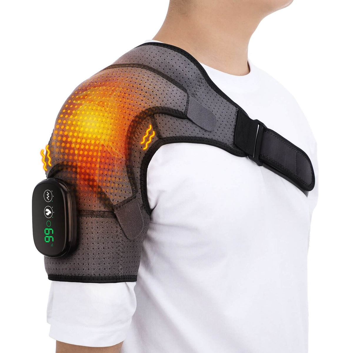Draagbaar Schoudermassageapparaat met Warmte & Vibratie – Draadloos, 3 Standen, LED-Touchscreen, 5000mAh – Nek- en Schoudermassage