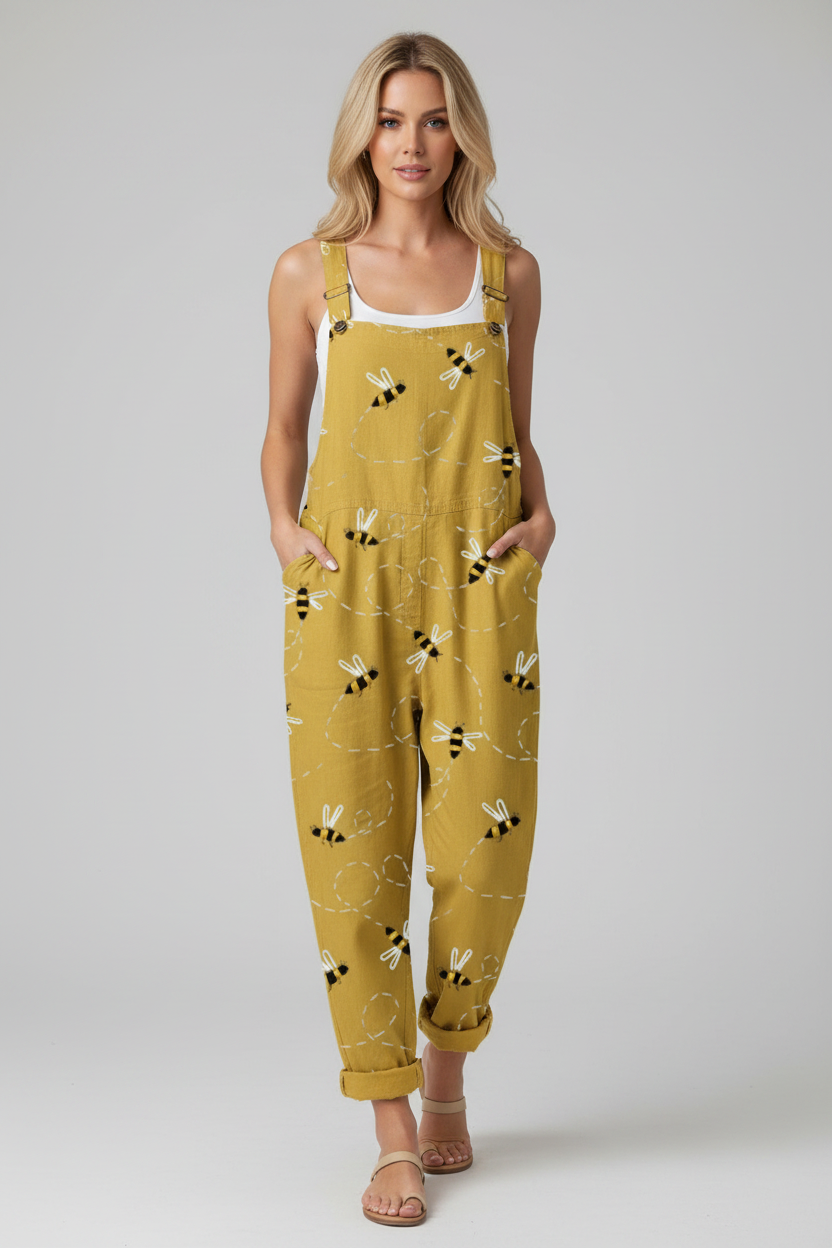 Sasha | Jumpsuit Dames - Vintage Bijenprint Casual
