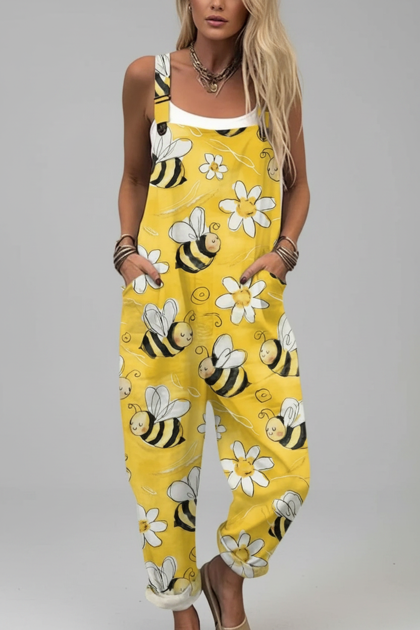 Sasha | Jumpsuit Dames - Vintage Bijenprint Casual