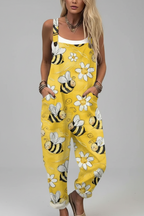 Sasha | Jumpsuit Dames - Vintage Bijenprint Casual