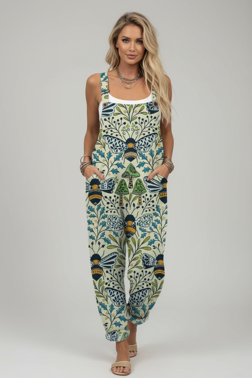 Sasha | Jumpsuit Dames - Vintage Bijenprint Casual