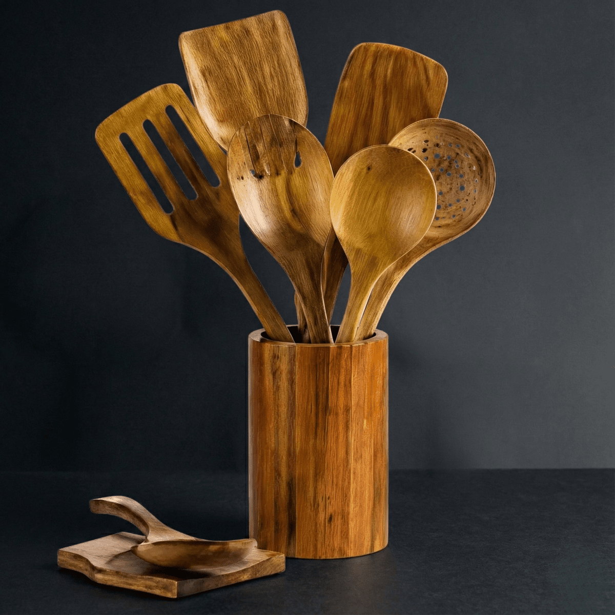 Traditionele Japanse Houten Keukengereedschappen (7-delig) – Onbehandelde Houten Pollepels & Spatels