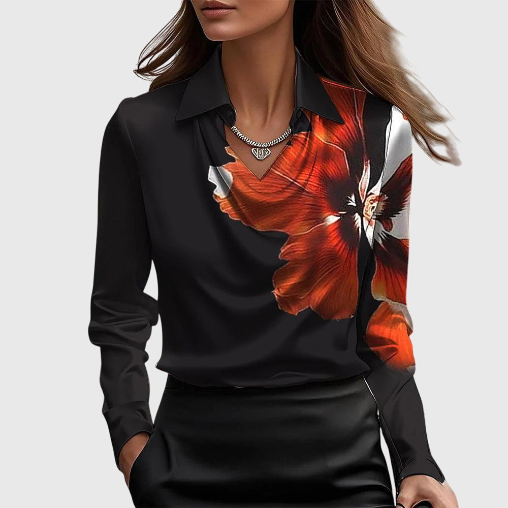 Vera | Dames Blouse - Zachte Glans, Elegante Stijl Zwart Rood