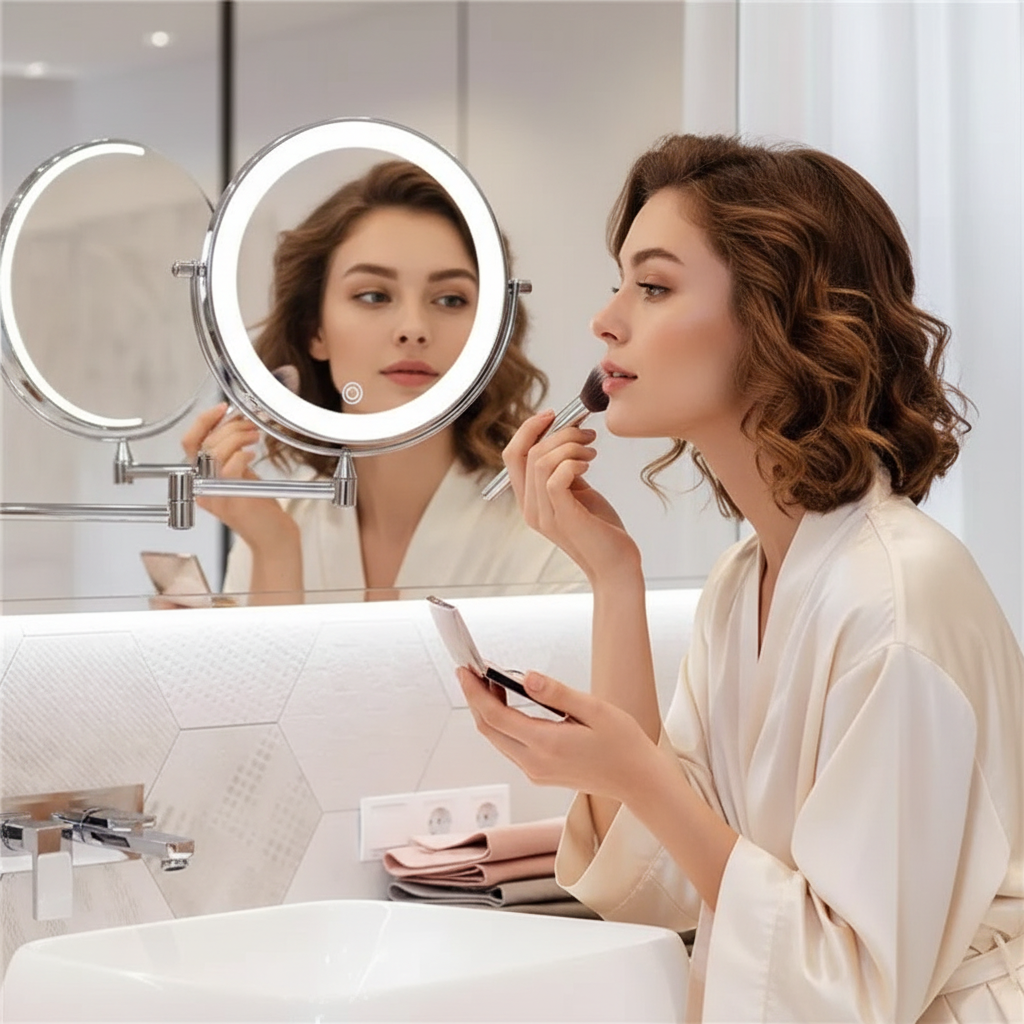 Vergrotende Make Up Spiegel met Licht - Oplaadbare LED Verlichting en Chroomafwerking voor Nauwkeurige Schoonheidsverzorging