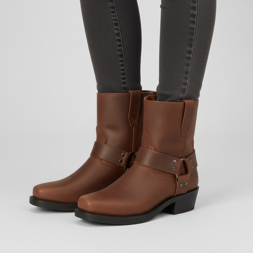 Westernlaarzen Dames Vintage Gesp Enkelhoog