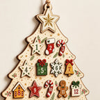 Houten Adventskalender voor aan de Muur – Wandkalender in Kerstboomvorm met 24 Houten Hangers, 30 x 26 cm, Herbruikbaar