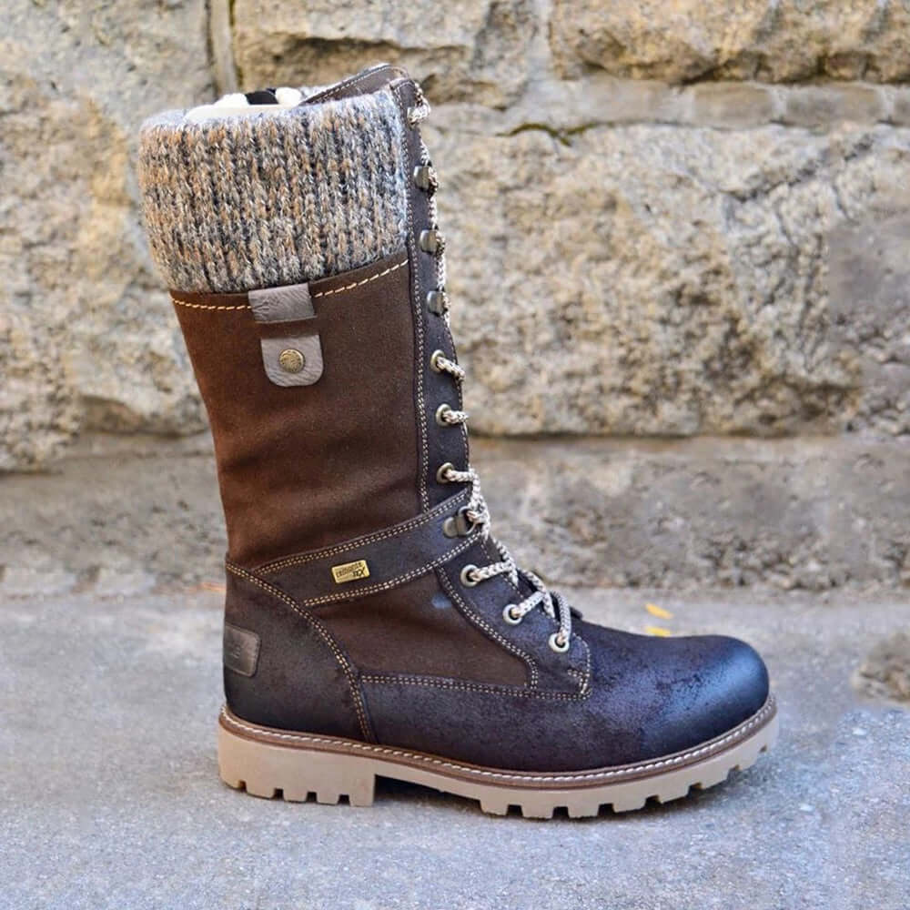 Luna | Warme Winterlaarzen voor Dames met Hoge Schacht - Gevoerde Veterboots met Warme Voering, Vetersluiting & Antislip Profielzool