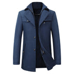 Figueral | Elegante Wintermantel voor Heren met Staande Kraag - Gevoerde Warme Wollen Look Business Jas & Nette Overjas voor Werk & Formele Gelegenheden Blauw
