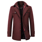 Figueral | Elegante Wintermantel voor Heren met Staande Kraag - Gevoerde Warme Wollen Look Business Jas & Nette Overjas voor Werk & Formele Gelegenheden Rood