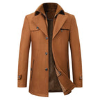 Figueral | Elegante Wintermantel voor Heren met Staande Kraag - Gevoerde Warme Wollen Look Business Jas & Nette Overjas voor Werk & Formele Gelegenheden Bruin