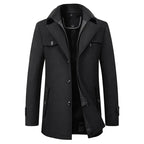 Figueral | Elegante Wintermantel voor Heren met Staande Kraag - Gevoerde Warme Wollen Look Business Jas & Nette Overjas voor Werk & Formele Gelegenheden Zwart